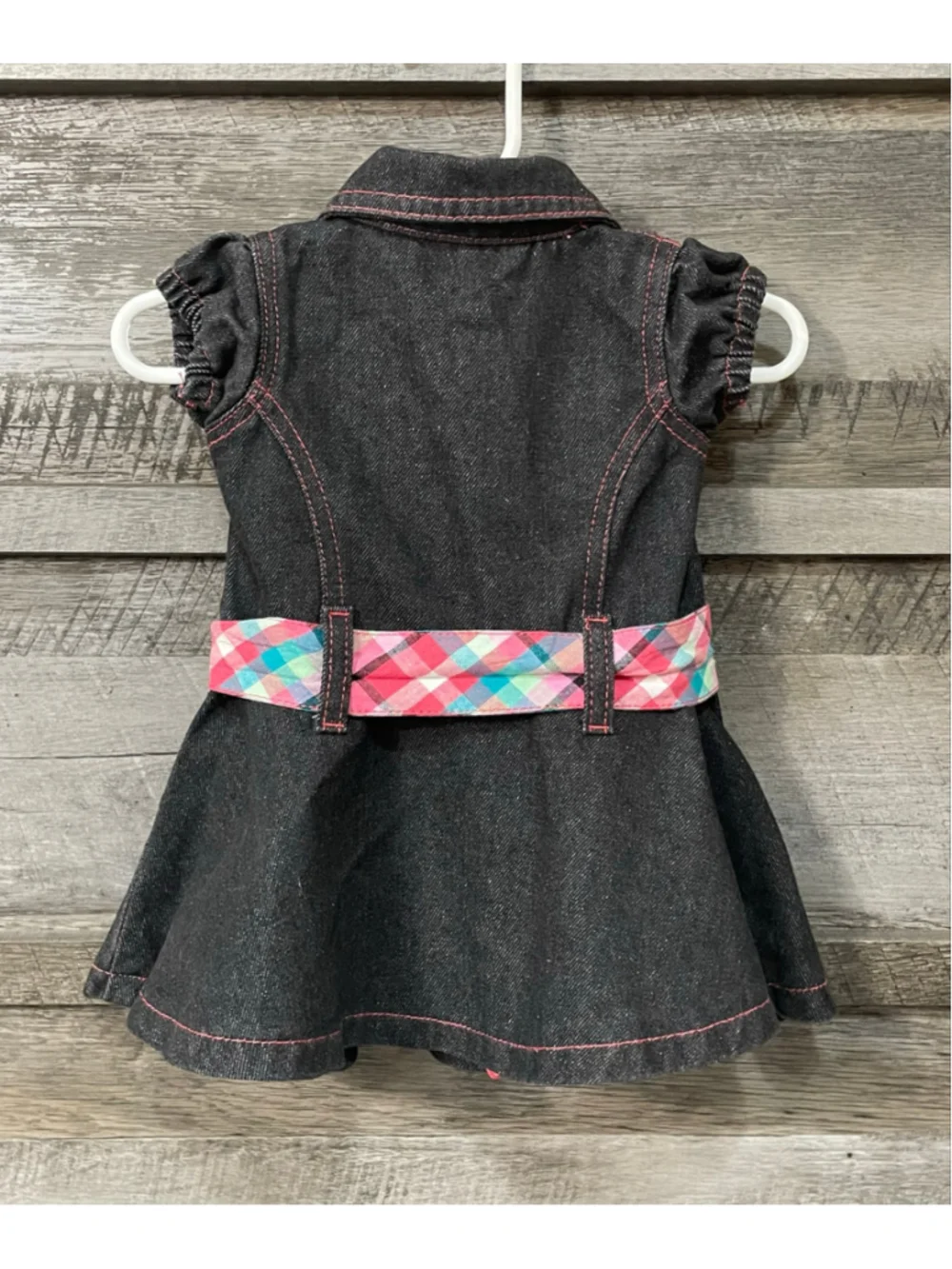 Carter's Watch The Wear Vintage 3-6m Girl Denim Dress Dark Wash Plaid Ruffle